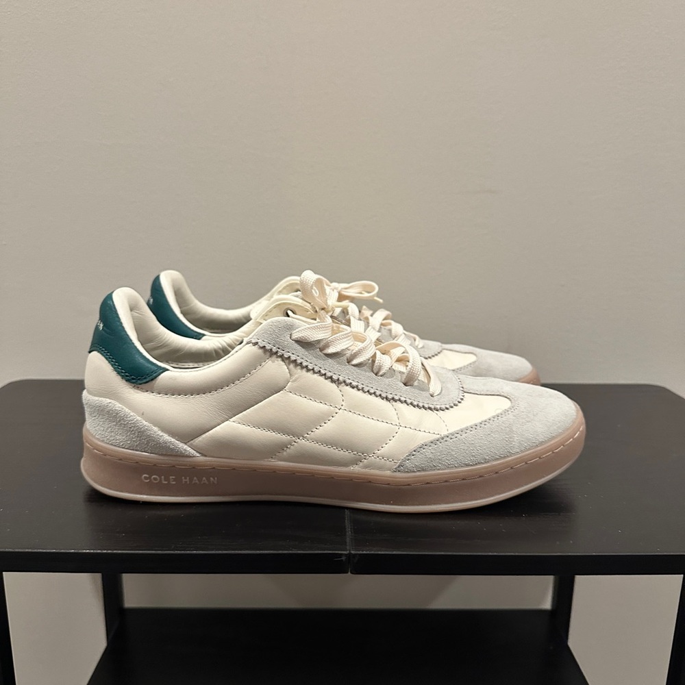 Cole Haan Men's Cream and Gray Sneakers with Teal Accent